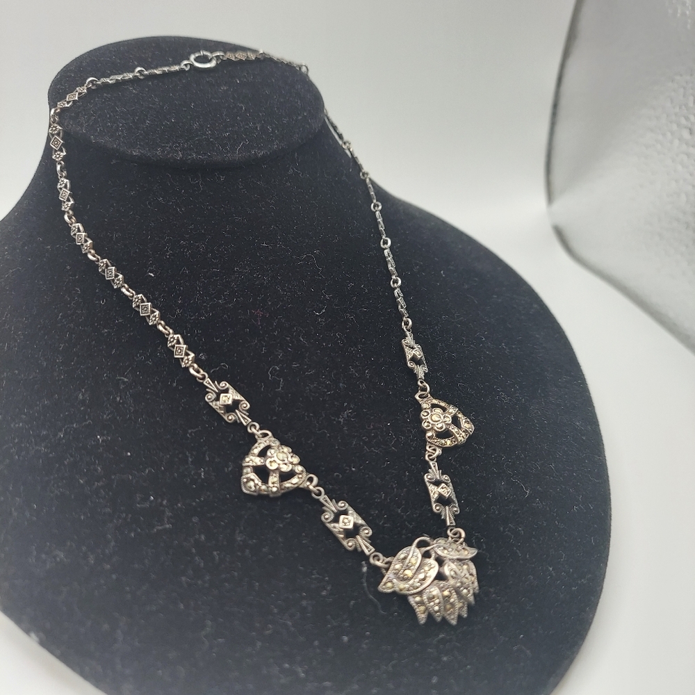 Art Deco Sterling Silver & Marcasite 8" Necklace. - Picture 9 of 16